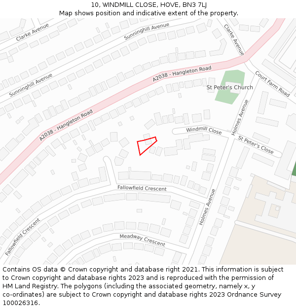 10, WINDMILL CLOSE, HOVE, BN3 7LJ: Location map and indicative extent of plot