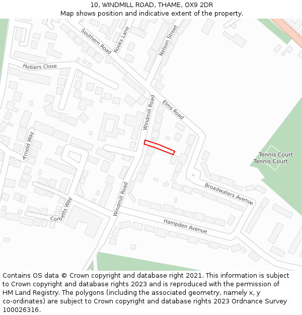 10, WINDMILL ROAD, THAME, OX9 2DR: Location map and indicative extent of plot