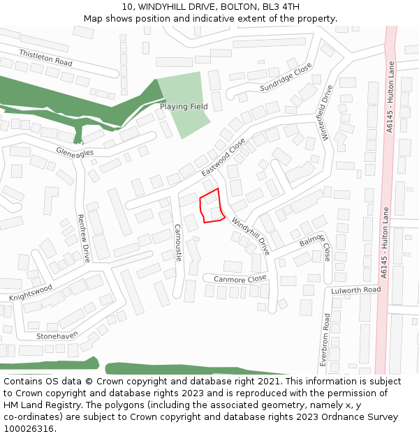10, WINDYHILL DRIVE, BOLTON, BL3 4TH: Location map and indicative extent of plot