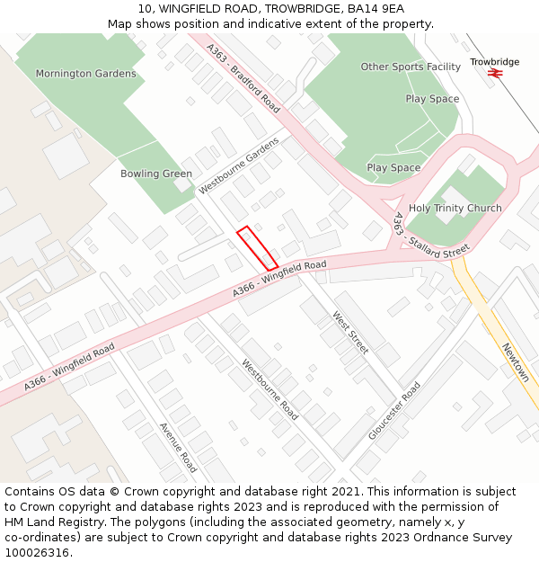 10, WINGFIELD ROAD, TROWBRIDGE, BA14 9EA: Location map and indicative extent of plot