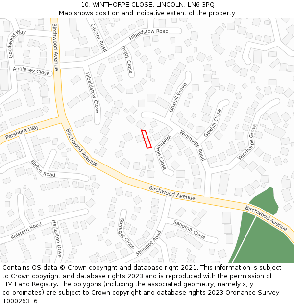 10, WINTHORPE CLOSE, LINCOLN, LN6 3PQ: Location map and indicative extent of plot