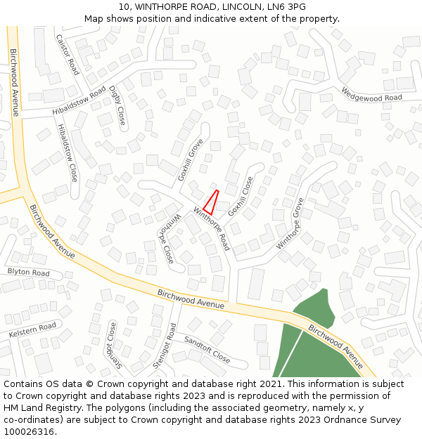 10, WINTHORPE ROAD, LINCOLN, LN6 3PG: Location map and indicative extent of plot