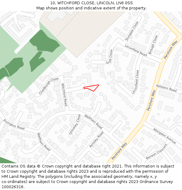 10, WITCHFORD CLOSE, LINCOLN, LN6 0SS: Location map and indicative extent of plot