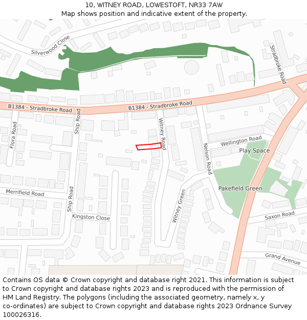 10, WITNEY ROAD, LOWESTOFT, NR33 7AW: Location map and indicative extent of plot