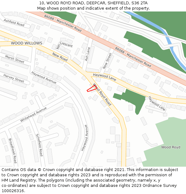 10, WOOD ROYD ROAD, DEEPCAR, SHEFFIELD, S36 2TA: Location map and indicative extent of plot