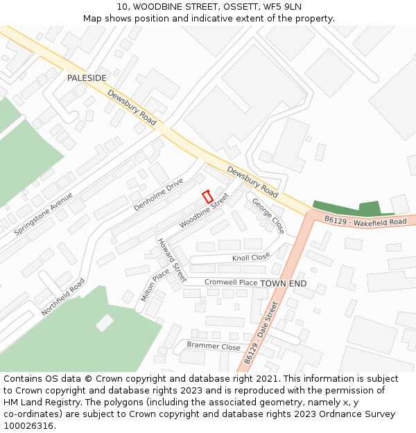 10, WOODBINE STREET, OSSETT, WF5 9LN: Location map and indicative extent of plot