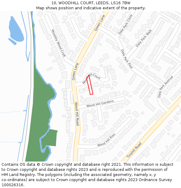 10, WOODHILL COURT, LEEDS, LS16 7BW: Location map and indicative extent of plot