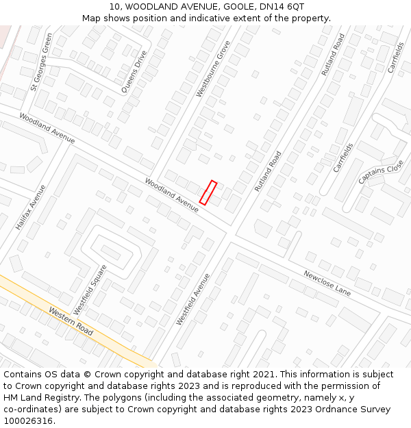 10, WOODLAND AVENUE, GOOLE, DN14 6QT: Location map and indicative extent of plot
