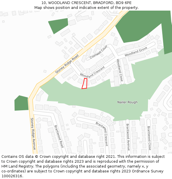 10, WOODLAND CRESCENT, BRADFORD, BD9 6PE: Location map and indicative extent of plot