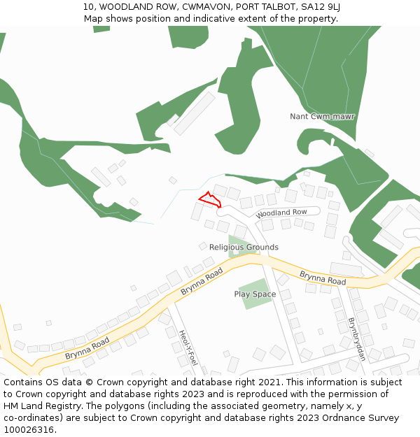 10, WOODLAND ROW, CWMAVON, PORT TALBOT, SA12 9LJ: Location map and indicative extent of plot