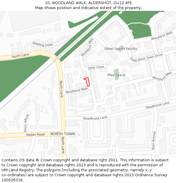 10, WOODLAND WALK, ALDERSHOT, GU12 4FE: Location map and indicative extent of plot