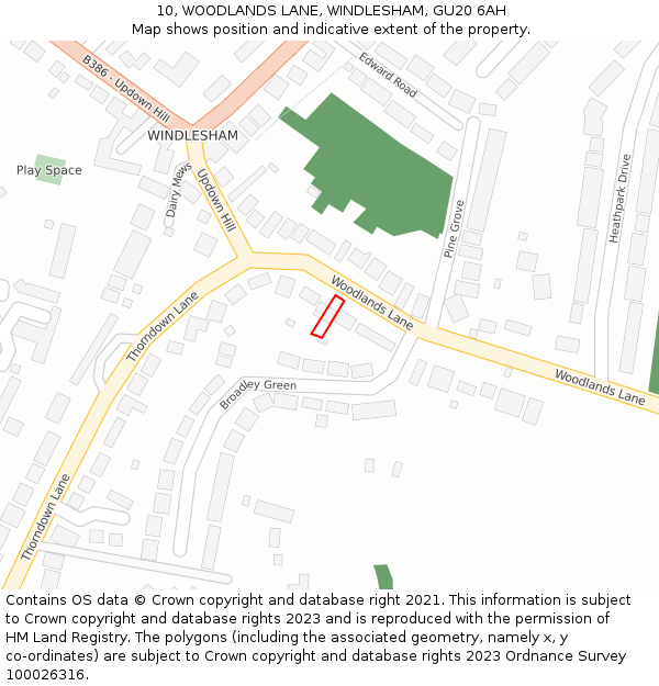 10, WOODLANDS LANE, WINDLESHAM, GU20 6AH: Location map and indicative extent of plot