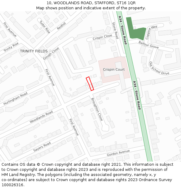 10, WOODLANDS ROAD, STAFFORD, ST16 1QR: Location map and indicative extent of plot