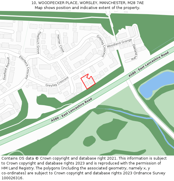 10, WOODPECKER PLACE, WORSLEY, MANCHESTER, M28 7AE: Location map and indicative extent of plot