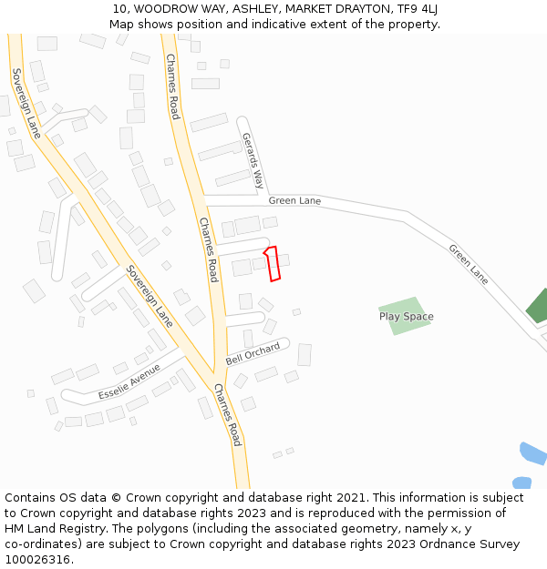 10, WOODROW WAY, ASHLEY, MARKET DRAYTON, TF9 4LJ: Location map and indicative extent of plot