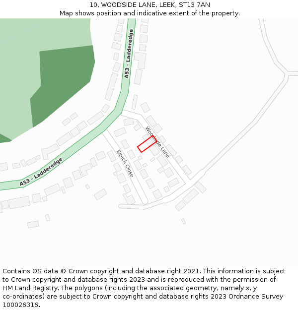 10, WOODSIDE LANE, LEEK, ST13 7AN: Location map and indicative extent of plot