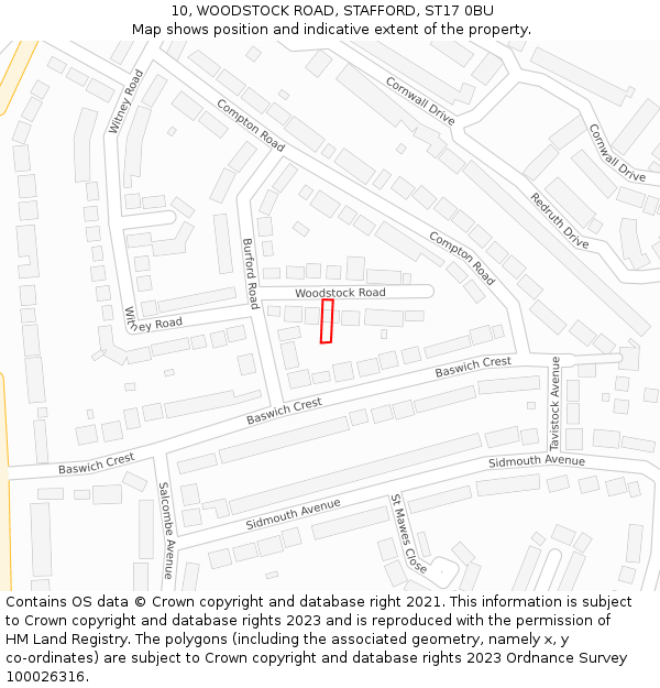 10, WOODSTOCK ROAD, STAFFORD, ST17 0BU: Location map and indicative extent of plot