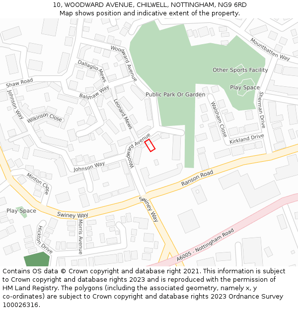 10, WOODWARD AVENUE, CHILWELL, NOTTINGHAM, NG9 6RD: Location map and indicative extent of plot