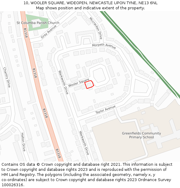 10, WOOLER SQUARE, WIDEOPEN, NEWCASTLE UPON TYNE, NE13 6NL: Location map and indicative extent of plot