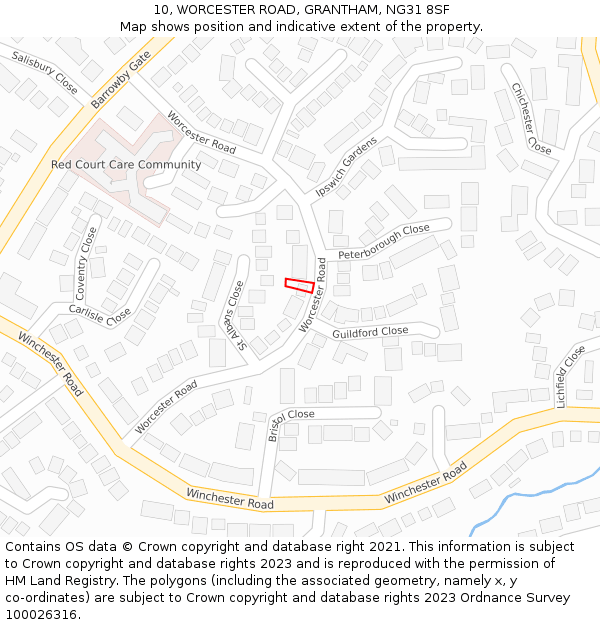 10, WORCESTER ROAD, GRANTHAM, NG31 8SF: Location map and indicative extent of plot