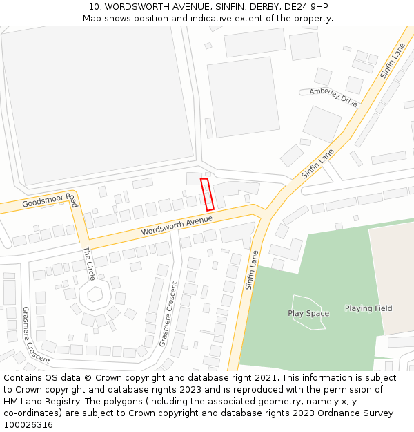 10, WORDSWORTH AVENUE, SINFIN, DERBY, DE24 9HP: Location map and indicative extent of plot