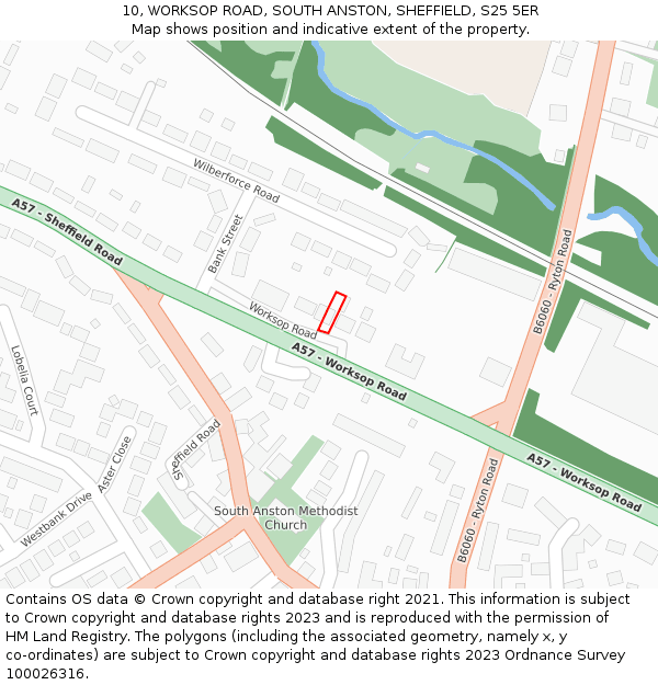 10, WORKSOP ROAD, SOUTH ANSTON, SHEFFIELD, S25 5ER: Location map and indicative extent of plot