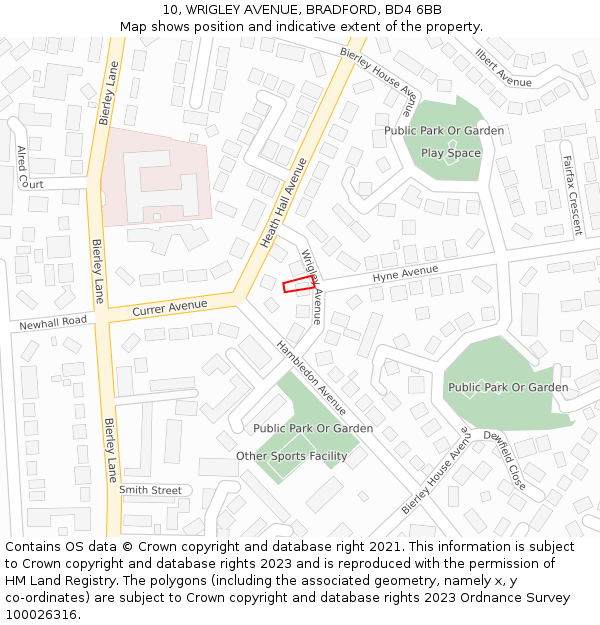 10, WRIGLEY AVENUE, BRADFORD, BD4 6BB: Location map and indicative extent of plot
