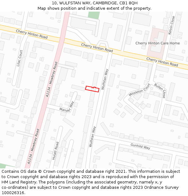 10, WULFSTAN WAY, CAMBRIDGE, CB1 8QH: Location map and indicative extent of plot