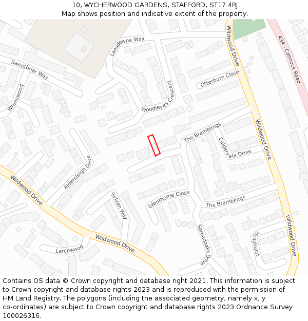 10, WYCHERWOOD GARDENS, STAFFORD, ST17 4RJ: Location map and indicative extent of plot