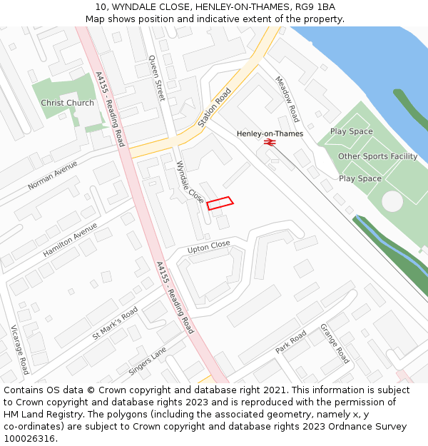 10, WYNDALE CLOSE, HENLEY-ON-THAMES, RG9 1BA: Location map and indicative extent of plot