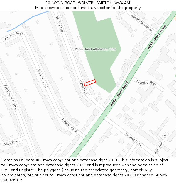 10, WYNN ROAD, WOLVERHAMPTON, WV4 4AL: Location map and indicative extent of plot