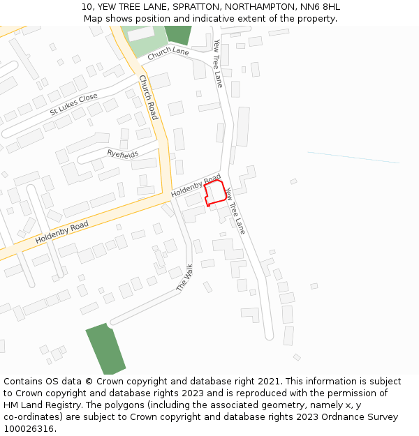 10, YEW TREE LANE, SPRATTON, NORTHAMPTON, NN6 8HL: Location map and indicative extent of plot
