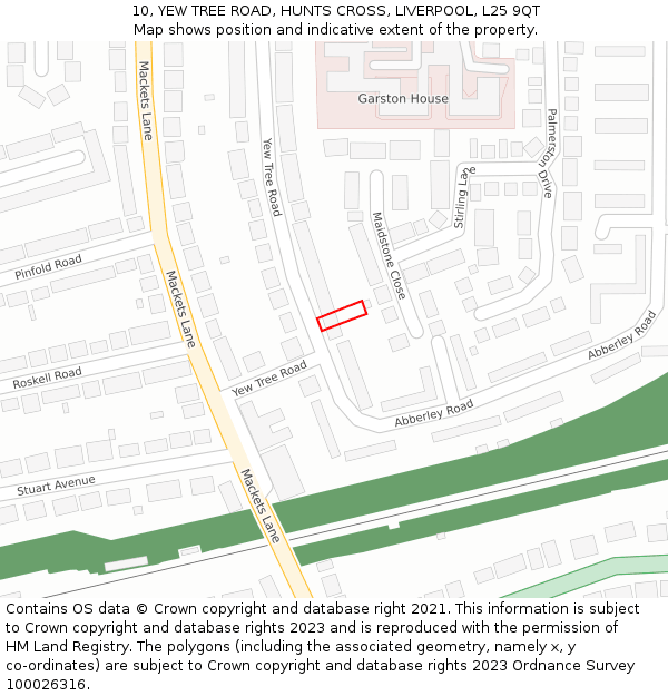 10, YEW TREE ROAD, HUNTS CROSS, LIVERPOOL, L25 9QT: Location map and indicative extent of plot