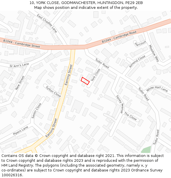 10, YORK CLOSE, GODMANCHESTER, HUNTINGDON, PE29 2EB: Location map and indicative extent of plot