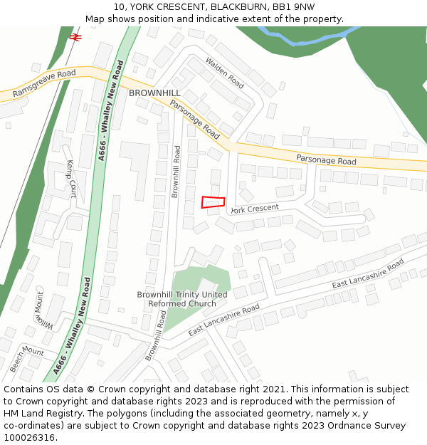 10, YORK CRESCENT, BLACKBURN, BB1 9NW: Location map and indicative extent of plot