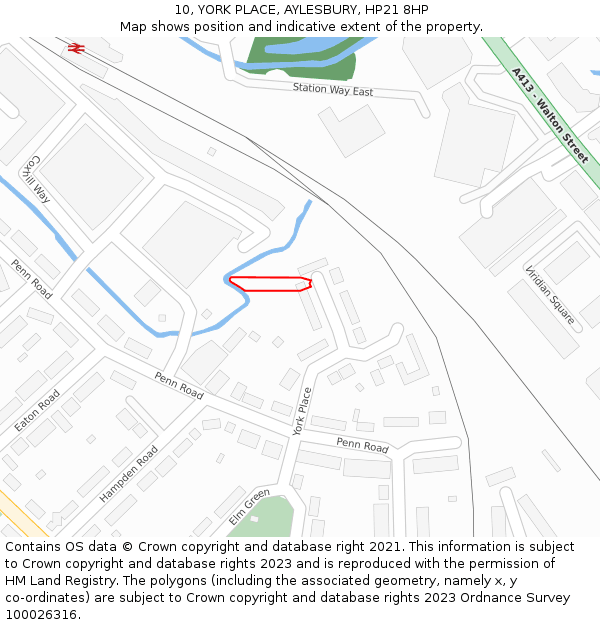 10, YORK PLACE, AYLESBURY, HP21 8HP: Location map and indicative extent of plot
