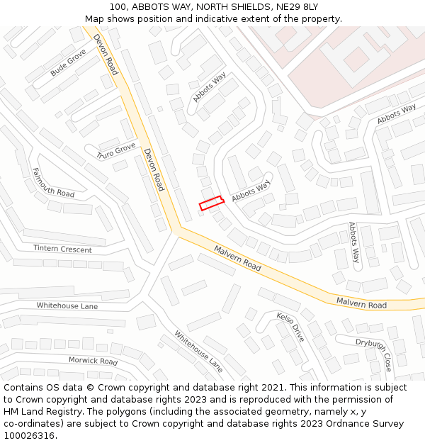 100, ABBOTS WAY, NORTH SHIELDS, NE29 8LY: Location map and indicative extent of plot