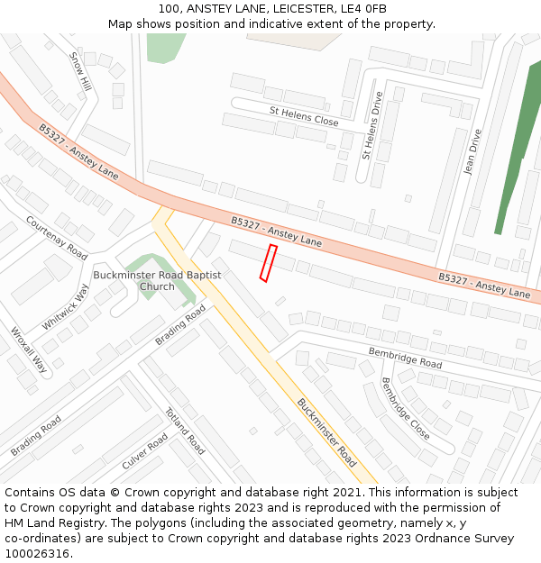 100, ANSTEY LANE, LEICESTER, LE4 0FB: Location map and indicative extent of plot