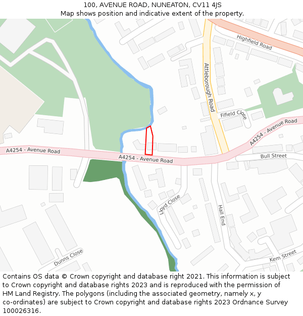 100, AVENUE ROAD, NUNEATON, CV11 4JS: Location map and indicative extent of plot