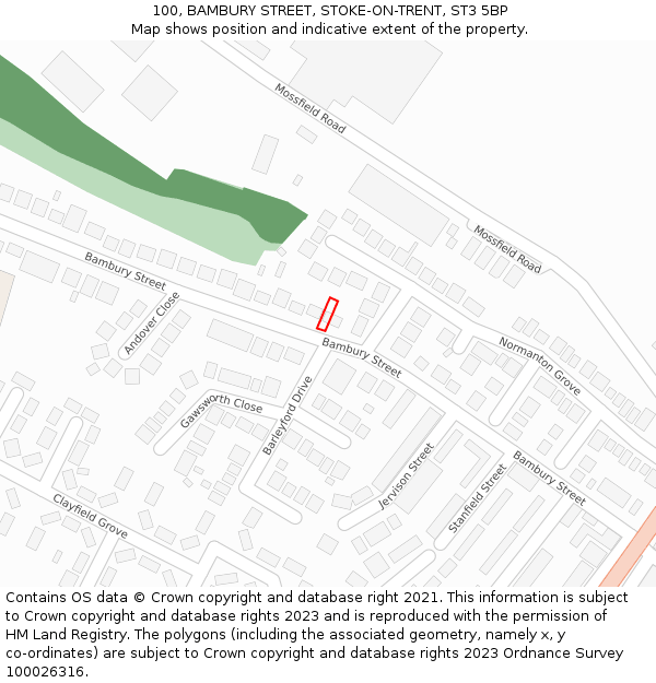 100, BAMBURY STREET, STOKE-ON-TRENT, ST3 5BP: Location map and indicative extent of plot