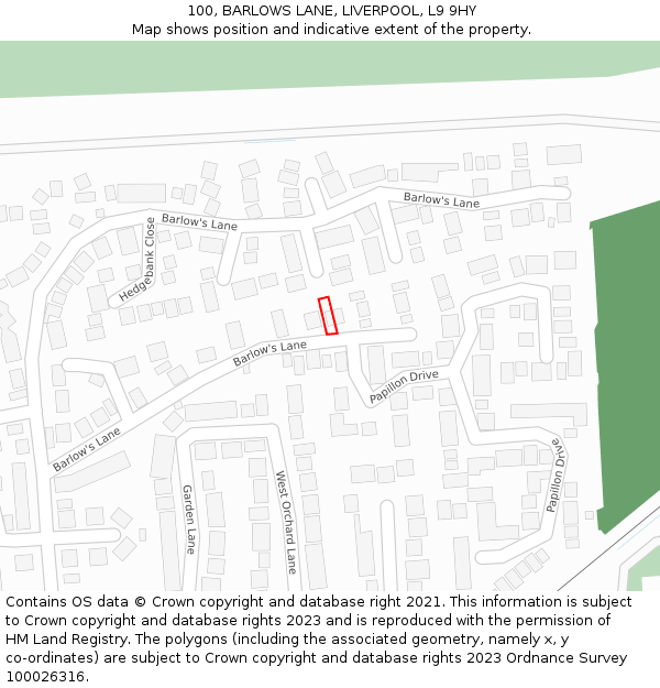 100, BARLOWS LANE, LIVERPOOL, L9 9HY: Location map and indicative extent of plot