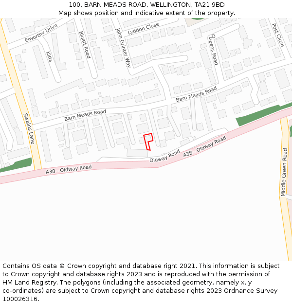 100, BARN MEADS ROAD, WELLINGTON, TA21 9BD: Location map and indicative extent of plot