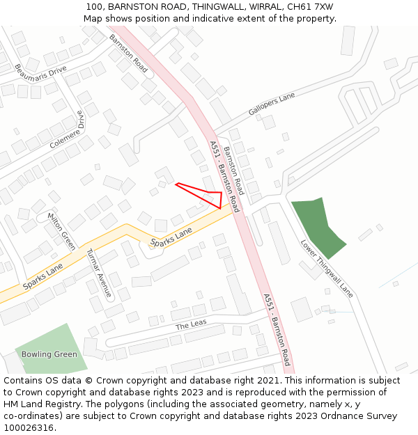 100, BARNSTON ROAD, THINGWALL, WIRRAL, CH61 7XW: Location map and indicative extent of plot