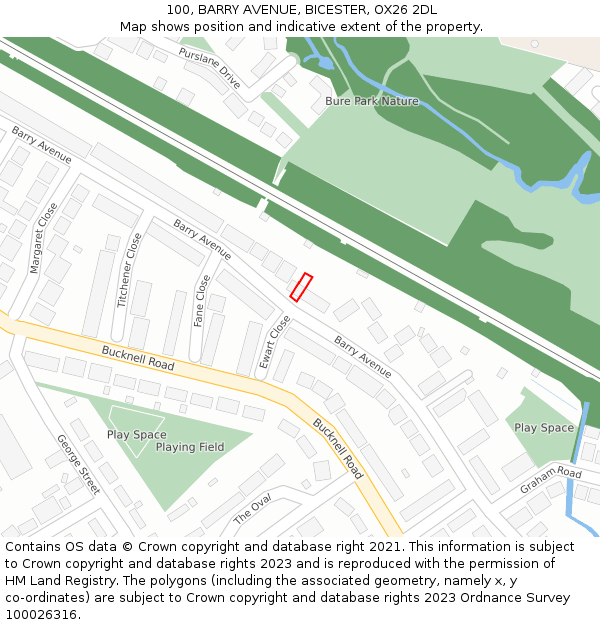 100, BARRY AVENUE, BICESTER, OX26 2DL: Location map and indicative extent of plot
