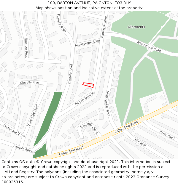 100, BARTON AVENUE, PAIGNTON, TQ3 3HY: Location map and indicative extent of plot