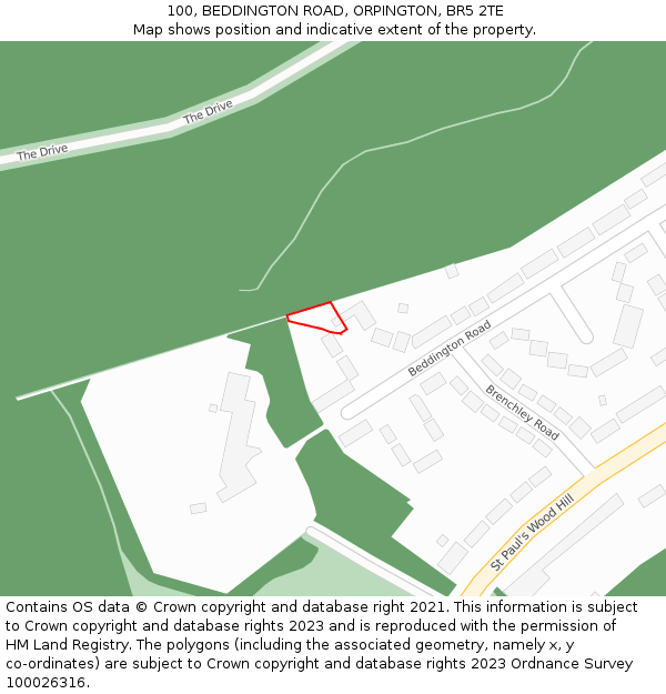 100, BEDDINGTON ROAD, ORPINGTON, BR5 2TE: Location map and indicative extent of plot