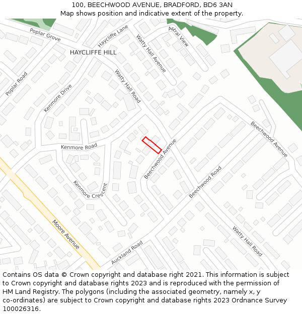 100, BEECHWOOD AVENUE, BRADFORD, BD6 3AN: Location map and indicative extent of plot