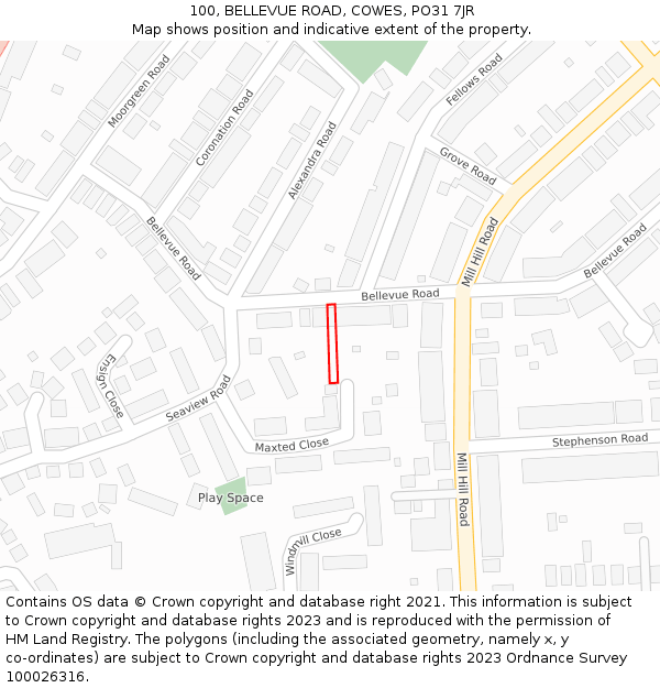 100, BELLEVUE ROAD, COWES, PO31 7JR: Location map and indicative extent of plot
