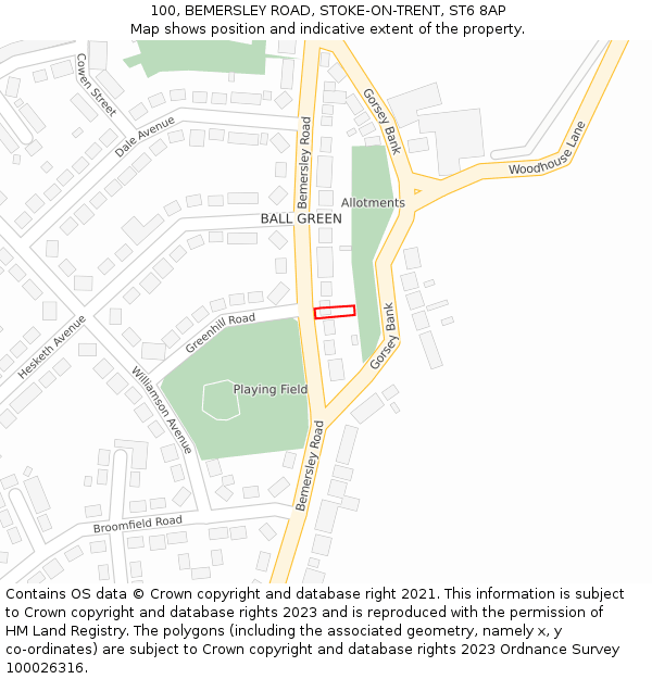 100, BEMERSLEY ROAD, STOKE-ON-TRENT, ST6 8AP: Location map and indicative extent of plot