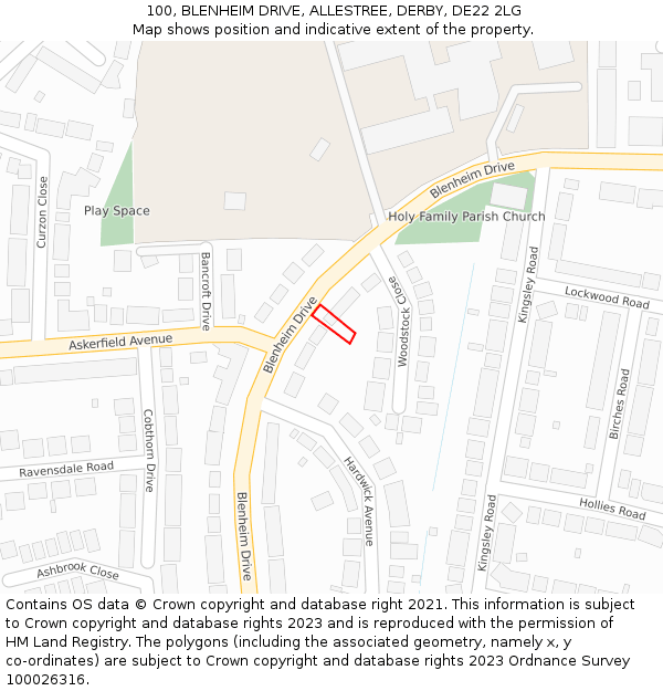 100, BLENHEIM DRIVE, ALLESTREE, DERBY, DE22 2LG: Location map and indicative extent of plot